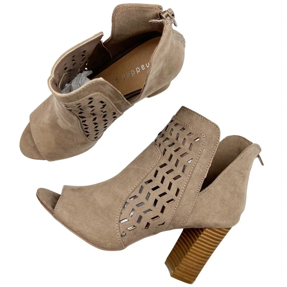 Madden girl bright taupe suede peep toe cut out booties size 7 - Picture 2 of 10
